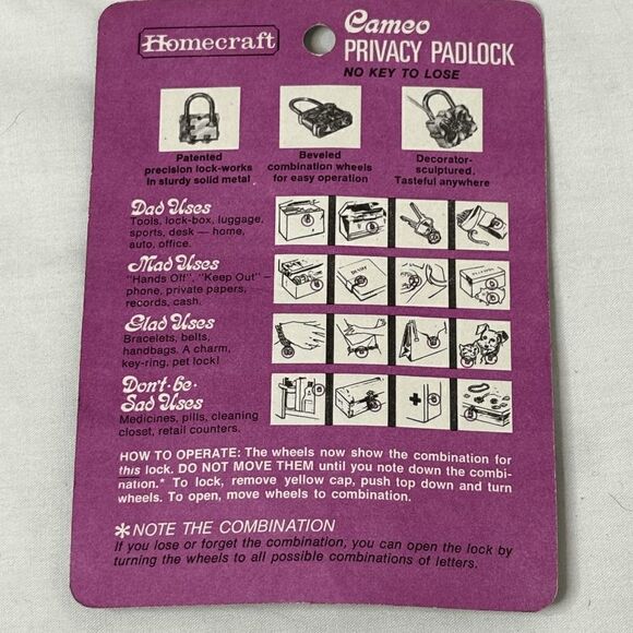 Rare Vintage Homecraft Cameo Combination Locks Stock No.680001 NOS - Picture 2 of 3